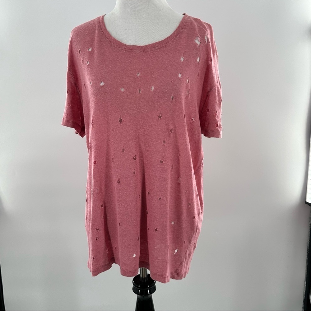 IRO womens T-shirt size M pink mauve distressed lightweight 100% linen - Picture 11 of 15